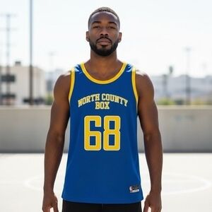 Unisex Athletic Jersey L Blue Yellow Reversible Tank Top DriFIT Mesh Performance